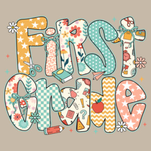 First Grade Preppy Floral 89-072 - Adult Softstyle ® T Shirt Design