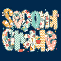 Second Grade Preppy Floral 89-073 - Adult Cooling Performance Long Sleeve Tee Design