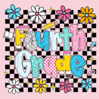 Fourth Grade Checkered Flowers 89-213 - Heavy Blend Crewneck Sweatshirt Design
