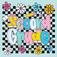 Second Grade Checkered Flowers 89-215 - Adult Cooling Performance Long Sleeve Tee Design