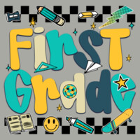 First Grade Checkered Teal 89-216 - Heavy Blend Crewneck Sweatshirt Design