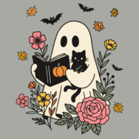 Ghost Reading With Black Cat 👻🐈‍⬛📖 40-050 - Adult Softstyle ® T Shirt Design