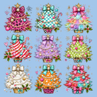 Colorful Coquette Christmas Trees – Holiday Shirt 🎄🎀 97-003 - Adult Softstyle ® T Shirt Design