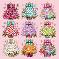 Colorful Coquette Christmas Trees – Holiday Shirt 🎄🎀 97-003 - Heavy Blend Crewneck Sweatshirt Design