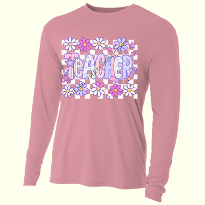 Teacher Retro Checkered T99-023 - Adult Cooling Performance Long Sleeve Tee Thumbnail
