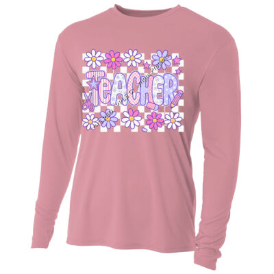 Teacher Retro Checkered T99-023 - Adult Cooling Performance Long Sleeve Tee Thumbnail