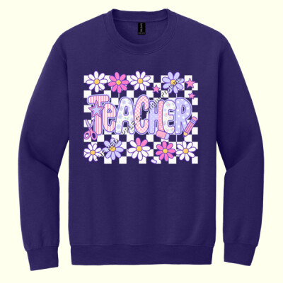 Teacher Retro Checkered T99-023 - Heavy Blend Crewneck Sweatshirt Thumbnail