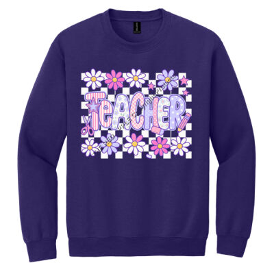 Teacher Retro Checkered T99-023 - Heavy Blend Crewneck Sweatshirt Thumbnail