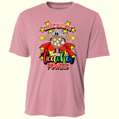 Coffee Gives me Teacher Powers T99-045 - Adult Cooling Performance Short Sleeve Tee Thumbnail
