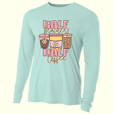 Half Teacher Half Coffee T99-051 - Adult Cooling Performance Long Sleeve Tee Thumbnail