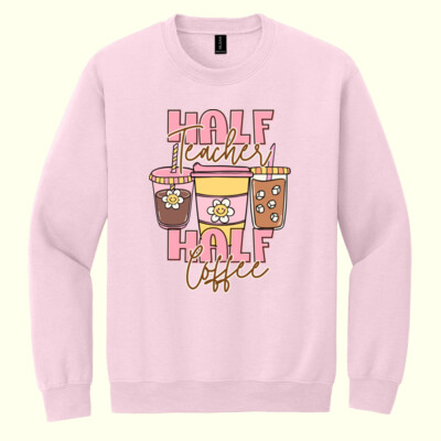 Half Teacher Half Coffee T99-051 - Heavy Blend Crewneck Sweatshirt Thumbnail