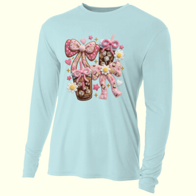 Coffee Faux Crochet T99-058 - Adult Cooling Performance Long Sleeve Tee Thumbnail