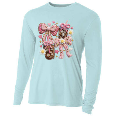 Coffee Faux Crochet T99-058 - Adult Cooling Performance Long Sleeve Tee Thumbnail