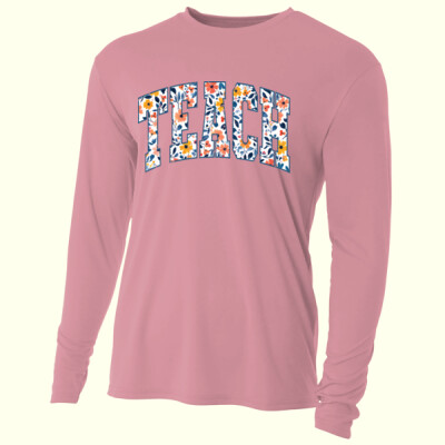 Teacher Varsity Flowers T99-061 - Adult Cooling Performance Long Sleeve Tee Thumbnail