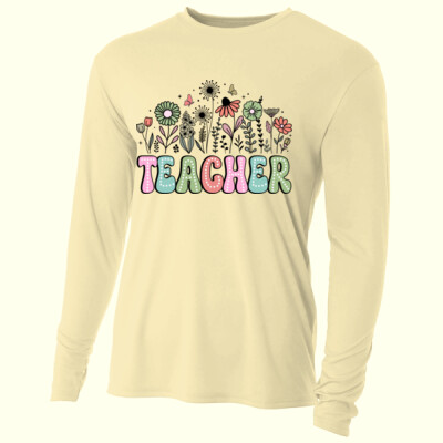Teacher Vintage Flowers T99-066 - Adult Cooling Performance Long Sleeve Tee Thumbnail