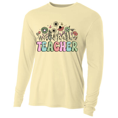 Teacher Vintage Flowers T99-066 - Adult Cooling Performance Long Sleeve Tee Thumbnail