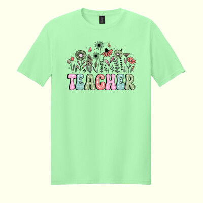 Teacher Vintage Flowers T99-066 - Adult Softstyle ® T Shirt Thumbnail