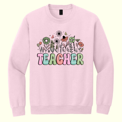 Teacher Vintage Flowers T99-066 - Heavy Blend Crewneck Sweatshirt Thumbnail