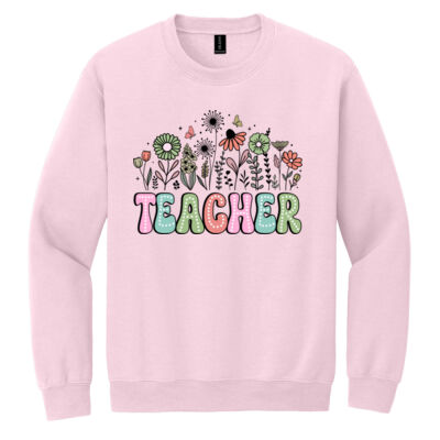Teacher Vintage Flowers T99-066 - Heavy Blend Crewneck Sweatshirt Thumbnail