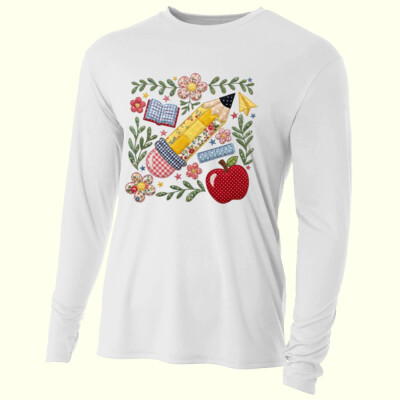 Teacher Items Faux Embroidered 99-141 - Adult Cooling Performance Long Sleeve Tee Thumbnail