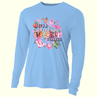 She's a Reading Teacher 83-100 - Adult Cooling Performance Long Sleeve Tee Thumbnail