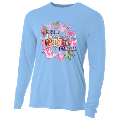She's a Reading Teacher 83-100 - Adult Cooling Performance Long Sleeve Tee Thumbnail