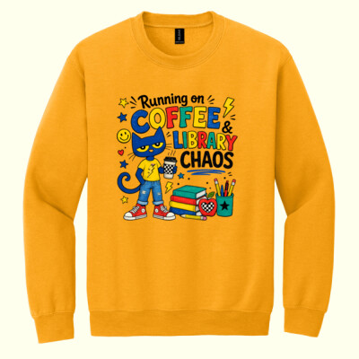 Running on Coffee and Library Chaos 84-026 - Heavy Blend Crewneck Sweatshirt Thumbnail