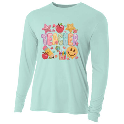 Teacher Faux Patches 99-224 - Adult Cooling Performance Long Sleeve Tee Thumbnail
