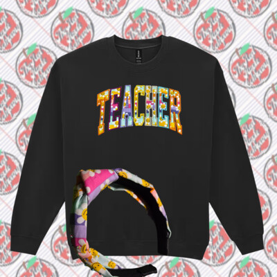 Teacher Applique Smiley/ With Matching Headband - Heavy Blend Crewneck Sweatshirt Thumbnail