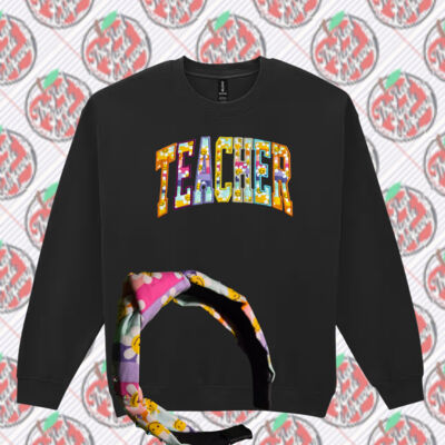 Teacher Applique Smiley/ With Matching Headband - Heavy Blend Crewneck Sweatshirt Thumbnail