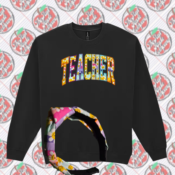 Teacher Applique Smiley/ With Matching Headband - Heavy Blend Crewneck Sweatshirt Thumbnail