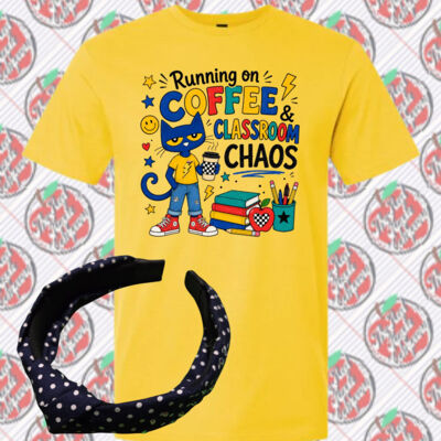 Running of Coffee and Classroom Chaos - Navy Polka Dots Headband Bundle - Adult Softstyle ® T Shirt - Adult Softstyle ® T Shirt Thumbnail