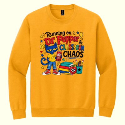 Running on Dr Pepper & Classroom Chaos 99-222 - Heavy Blend Crewneck Sweatshirt Thumbnail