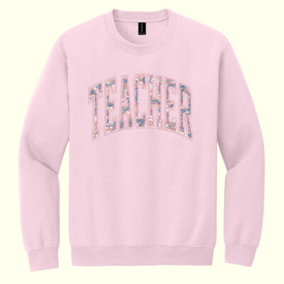 Teacher Pink Sequin- Reversed Applique  - Heavy Blend Crewneck Sweatshirt Thumbnail