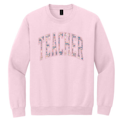 Teacher Pink Sequin- Reversed Applique  - Heavy Blend Crewneck Sweatshirt Thumbnail