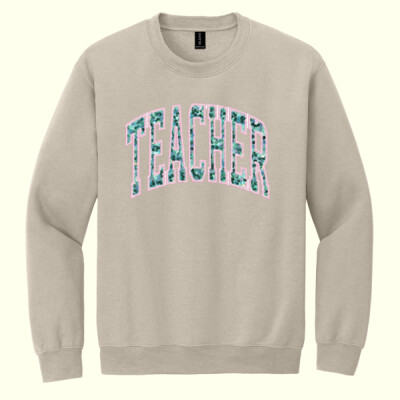 Teacher Teal Sequin- Reversed Applique  - Heavy Blend Crewneck Sweatshirt Thumbnail