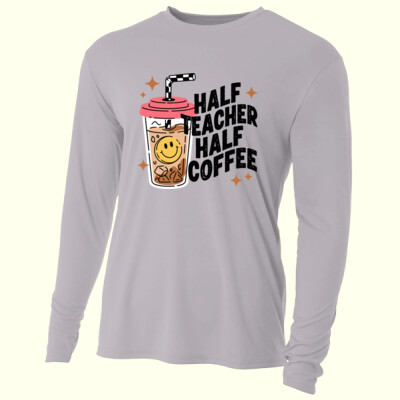 Half Teacher Half Coffee 99-293 - Adult Cooling Performance Long Sleeve Tee Thumbnail