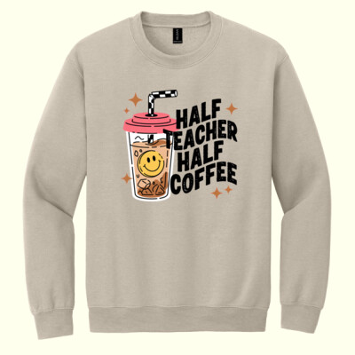 Half Teacher Half Coffee 99-293 - Heavy Blend Crewneck Sweatshirt Thumbnail