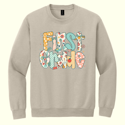 First Grade Preppy Floral 89-072 - Heavy Blend Crewneck Sweatshirt Thumbnail