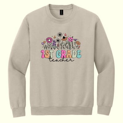 First Grade Vintage Flowers 89-103 - Heavy Blend Crewneck Sweatshirt Thumbnail
