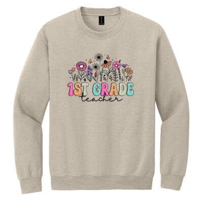 First Grade Vintage Flowers 89-103 - Heavy Blend Crewneck Sweatshirt Thumbnail