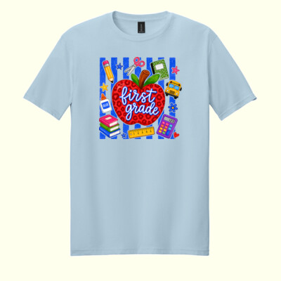 First Grade Apple Stripes 89-110 - Adult Softstyle ® T Shirt Thumbnail