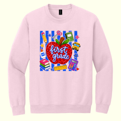 First Grade Apple Stripes 89-110 - Heavy Blend Crewneck Sweatshirt Thumbnail