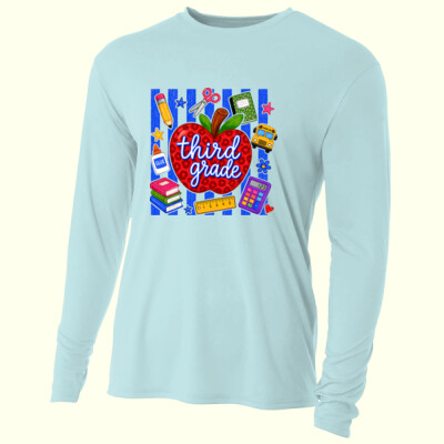 Third Grade Apple Stripes 89-112 - Adult Cooling Performance Long Sleeve Tee Thumbnail