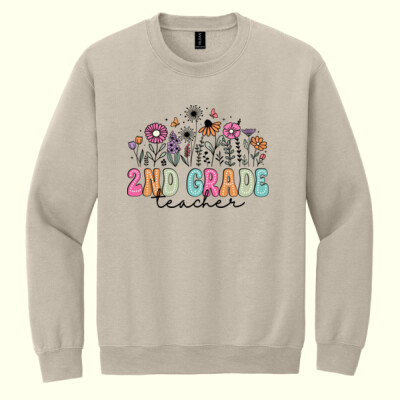 Second Grade Vintage Flowers 89-132 - Heavy Blend Crewneck Sweatshirt Thumbnail