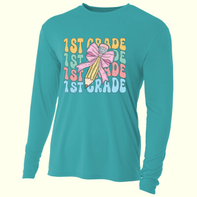 First Grade Coquette Pencil Bow 89-134 - Adult Cooling Performance Long Sleeve Tee Thumbnail