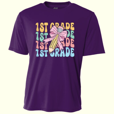 First Grade Coquette Pencil Bow 89-134 - Adult Cooling Performance Short Sleeve Tee Thumbnail