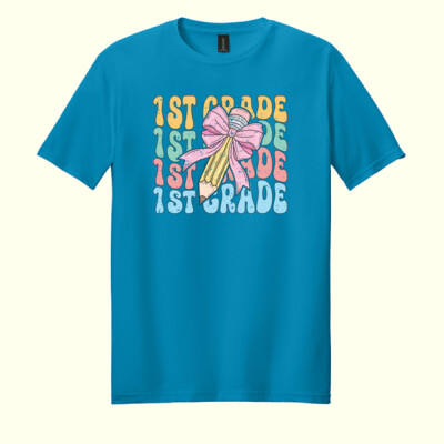First Grade Coquette Pencil Bow 89-134 - Adult Softstyle ® T Shirt Thumbnail