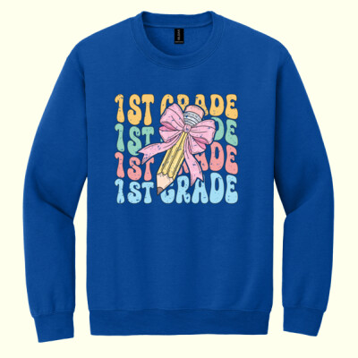 First Grade Coquette Pencil Bow 89-134 - Heavy Blend Crewneck Sweatshirt Thumbnail