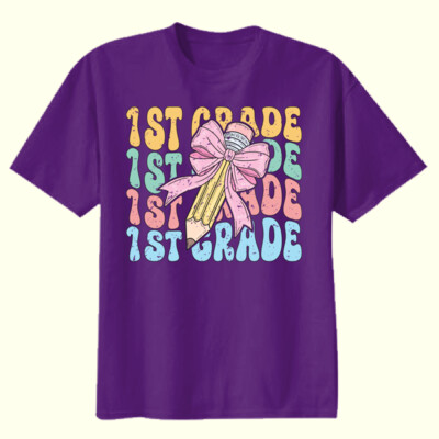 First Grade Coquette Pencil Bow 89-134 - Youth Heavy Cotton 100% Cotton T Shirt Thumbnail